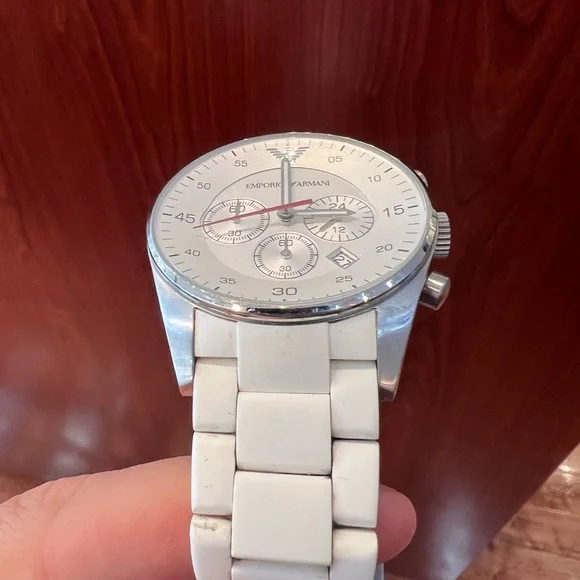 Emporio Armani Silver and White Chronograph Watch - Picture 2 of 5